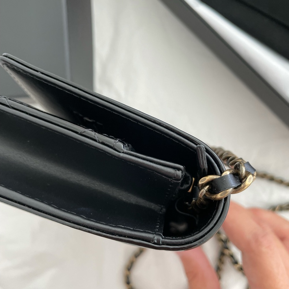•SOLD to Fashionphile• CHANEL Patent Boy Wallet On Chain WOC Black - Picture 5 of 16